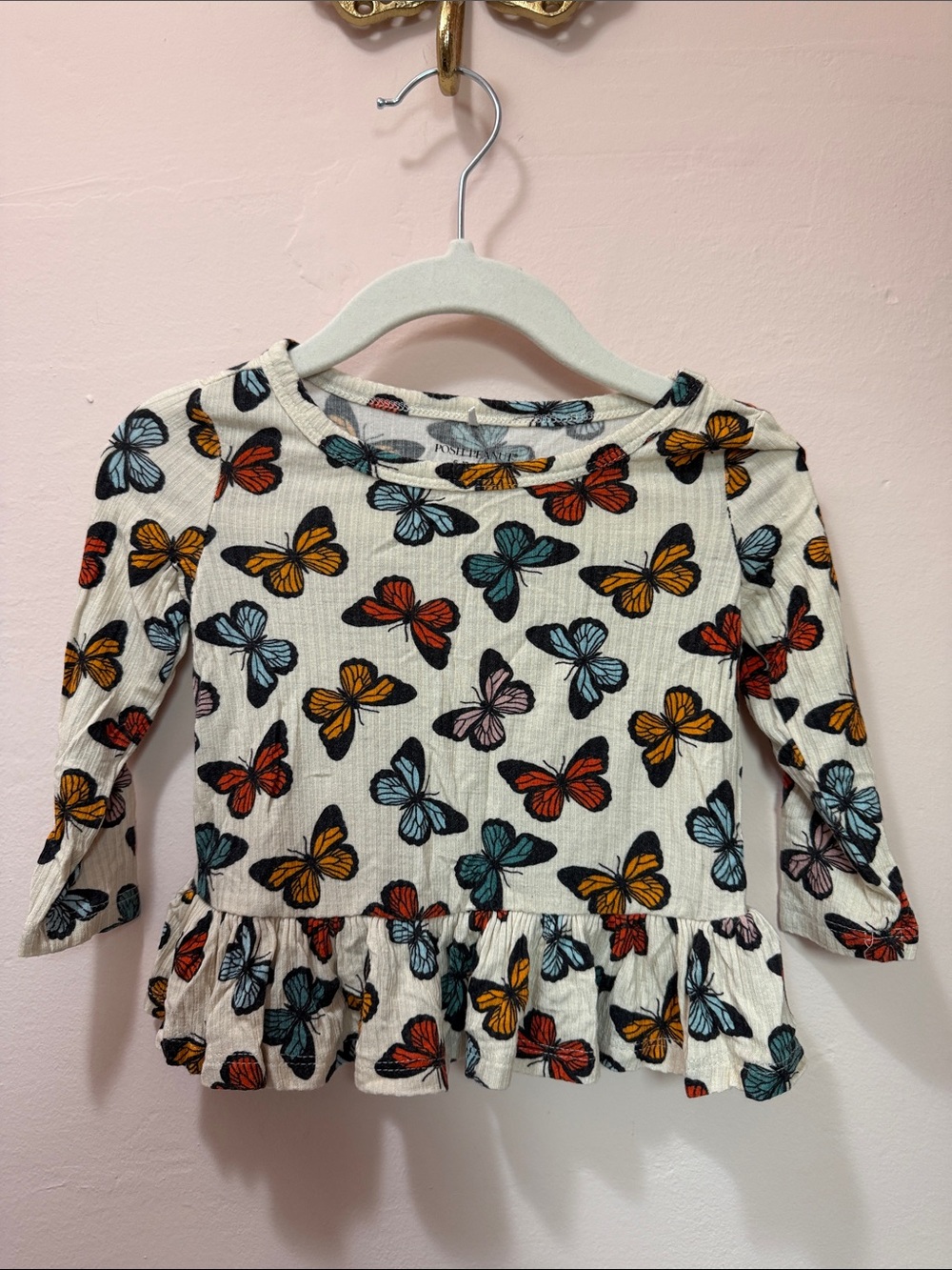 Posh Peanut Butterfly Print Peplum Top - Multicolor 6-12 months